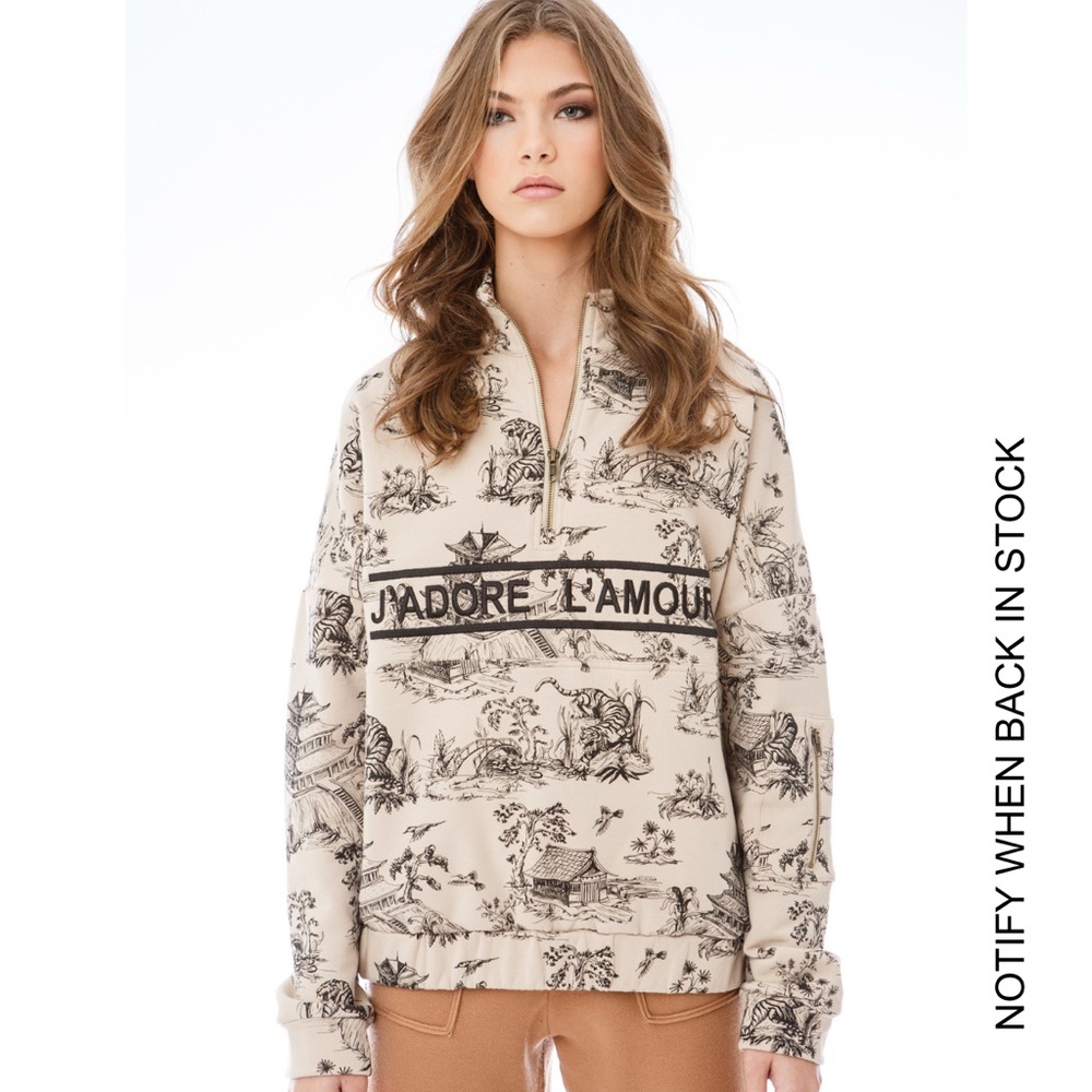 EllandEmm J’Adore L'Amour Beige Graphic Quarter-Zip Pullover